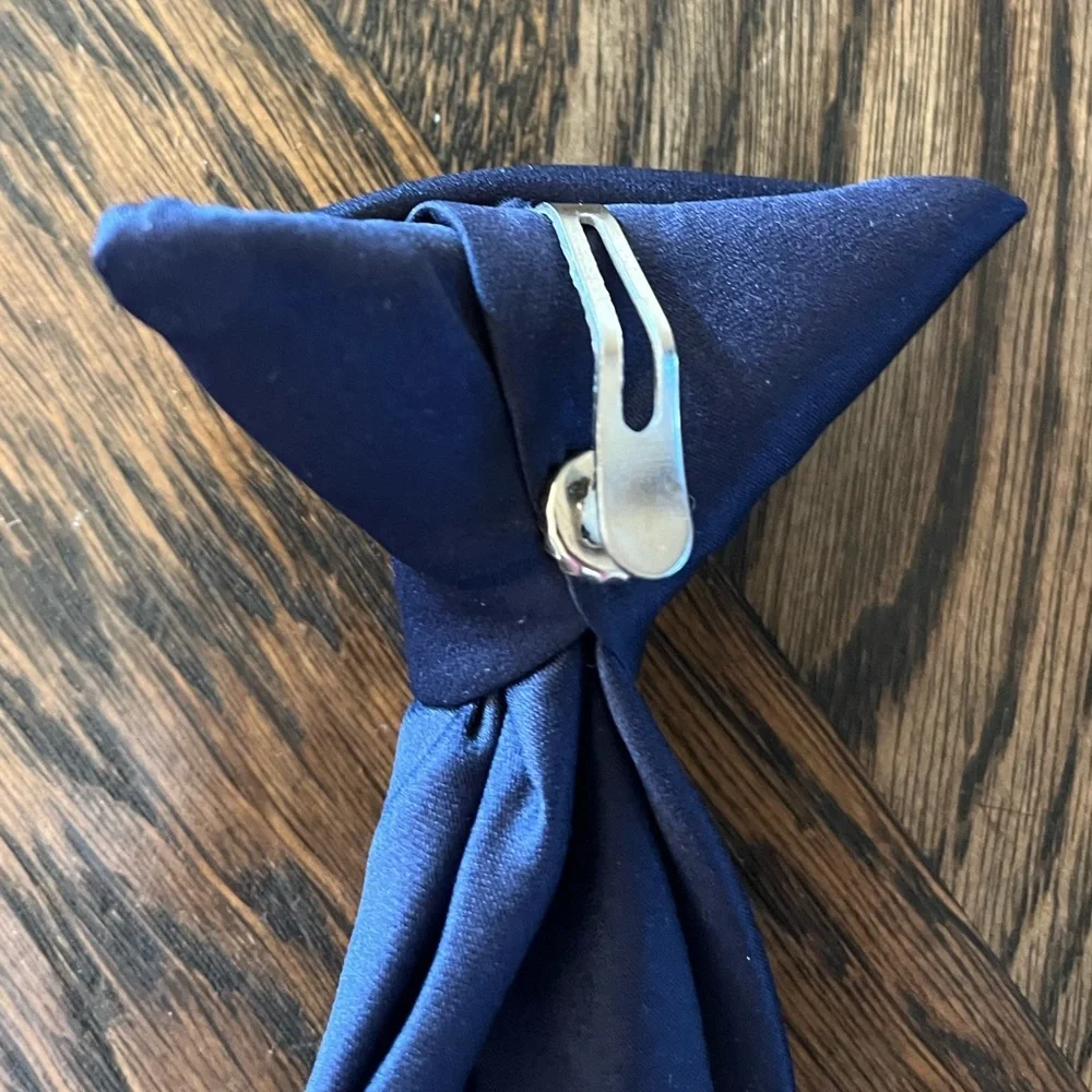 Elegant Navy and Striped turquoise white tie clip on boys set of 2 grayish tan